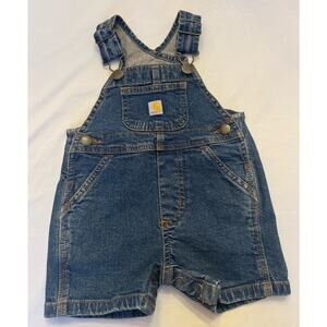 CARHARTT Baby Overalls Denim Jean Shortalls Bib 3 Months Unisex Logo Shorts